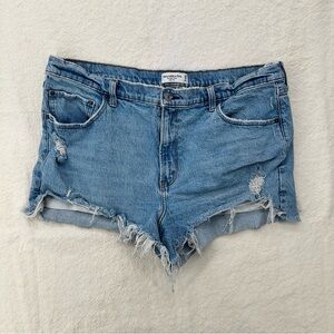 Abercrombie & Fitch High Rise “The Mom Short” Distressed Denim Shorts